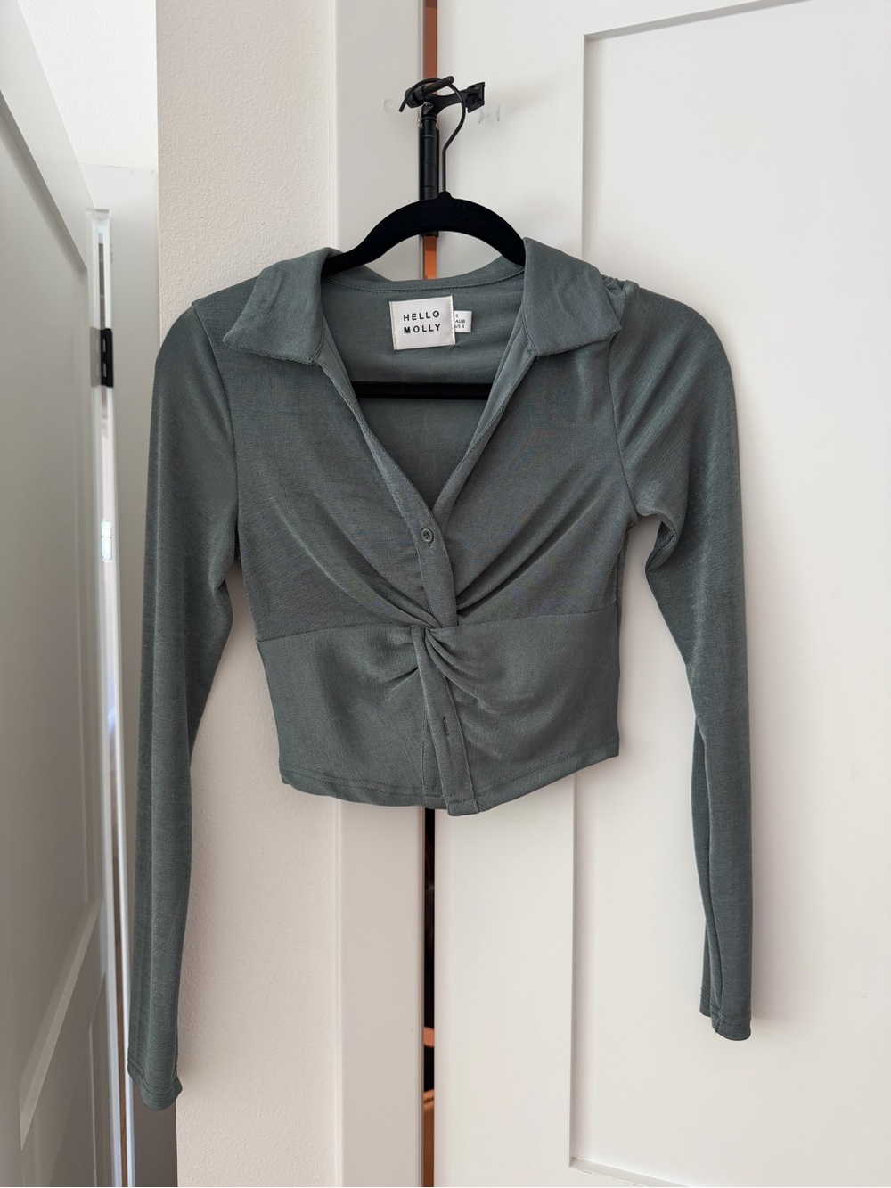 Hello Molly Sage Green Twist-Front Long Sleeve Shirt